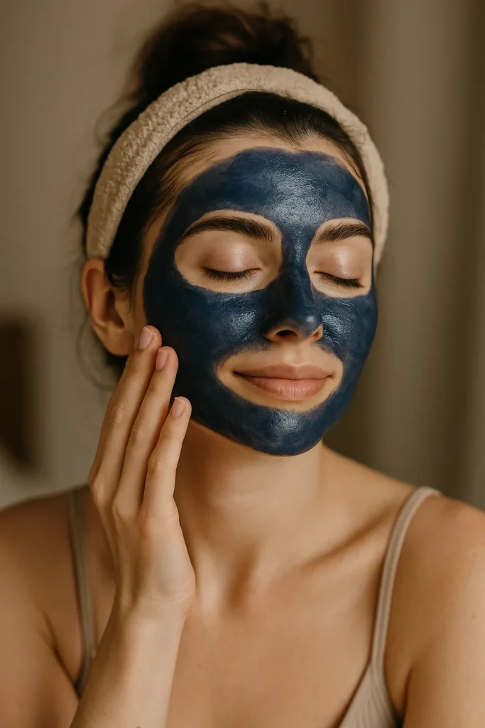 mulher com máscara facial noturna para cuidar da pele