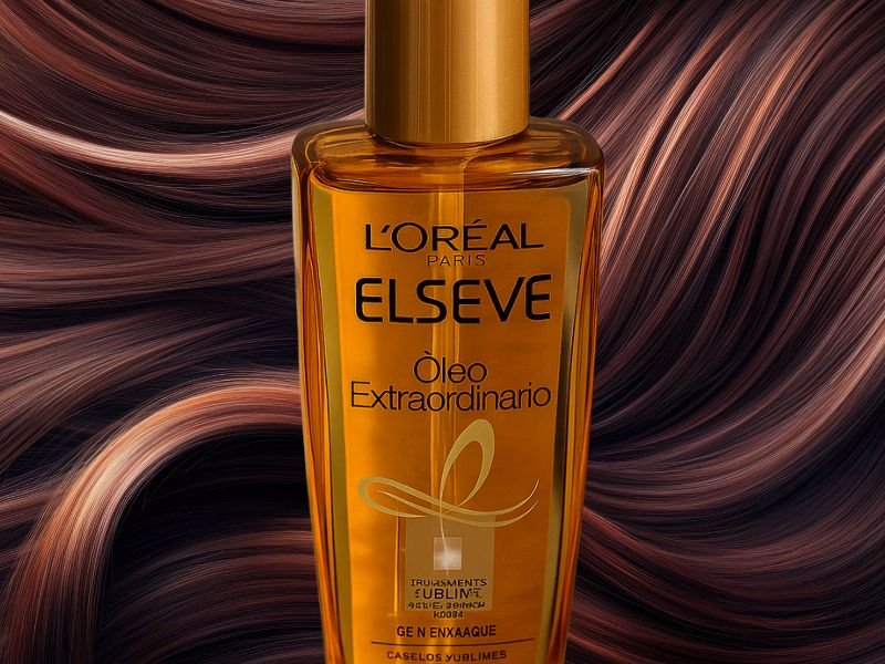 óleo extraordinário elseve sobre mechas de cabelo hidratados e brilhosos