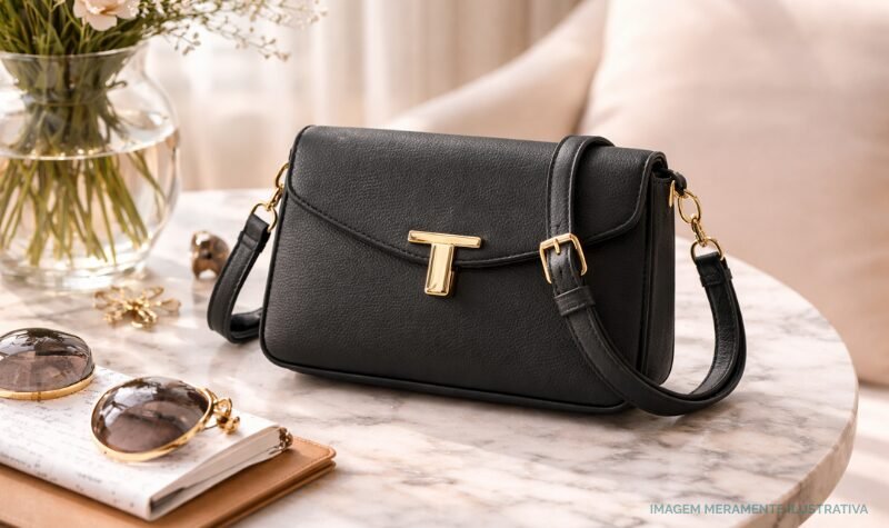 Bolsa crossbody feminina modelo envelope preta elegante para eventos